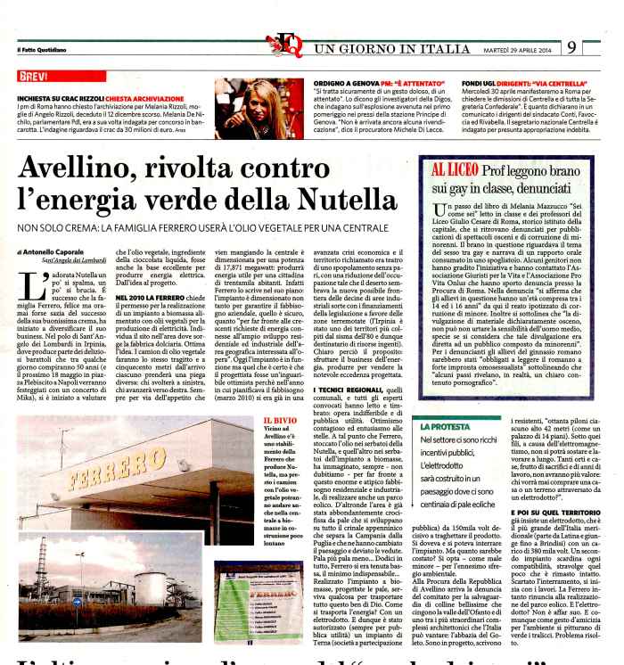 2014 04 29 A Caporale _ Il Fatto _ Ferrero _ elettrodotto
