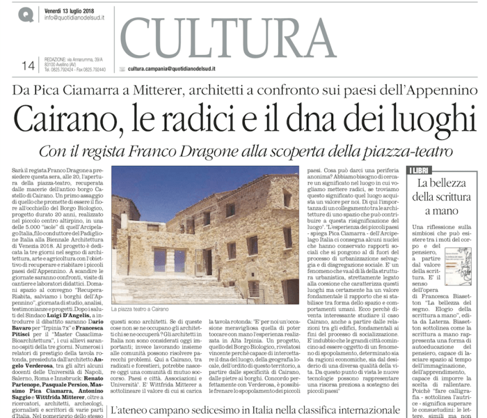 Il Quotidiano del Sud 13 7 2018 Cairano le radici e il dna dei luoghi